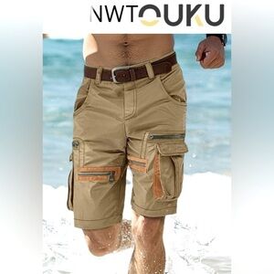 NWT OUKU Y2K Style Cargo Shorts Men’s Size Large in Khaki 10” inseam